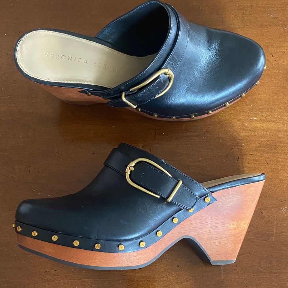 Veronica Beard Black Leather Mules